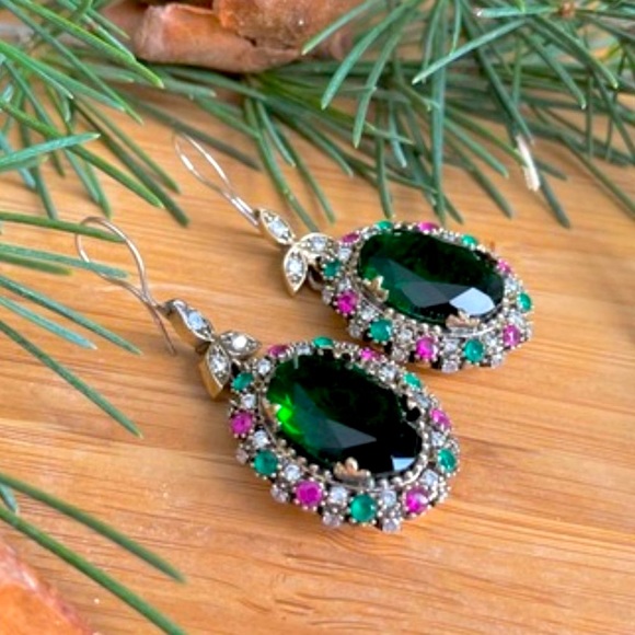 925 Sterling Silver, Tourmaline & Topaz Earrings - Picture 6 of 9